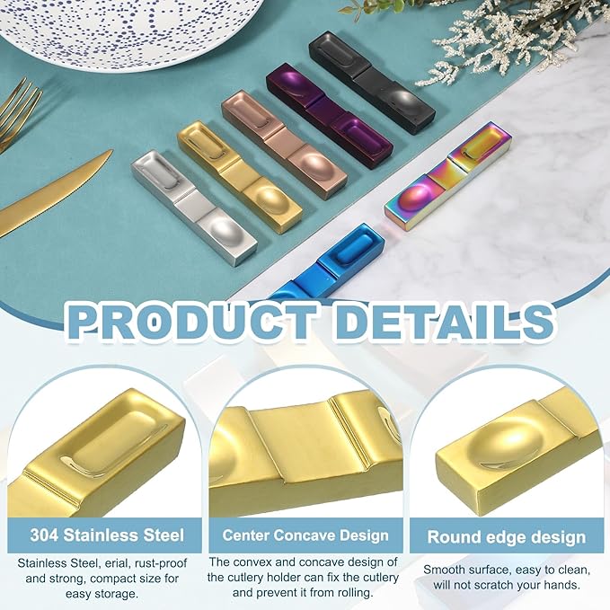 uxcell 2pcs Chopstick Rest, 304 Stainless Steel Chopsticks Holder 4.13" x 0.78" x 0.51", Household Tableware Kitchen Tools for Spoon Fork Teaspoon Dining Tool Rest, Gold