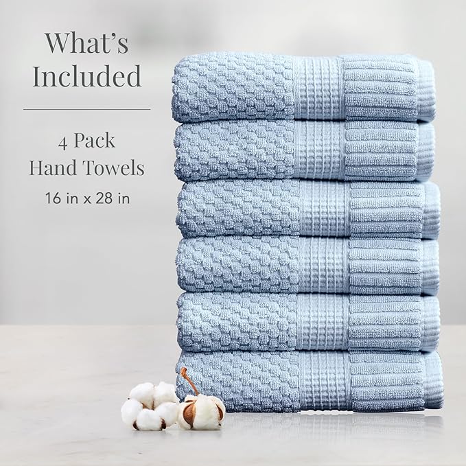 NY Loft 100% Cotton Hand Towel 6 Pack | Super Soft & Absorbent Quick-Dry Hand Towels 16" x 28" |Textured and Durable Cotton | Trinity Collection (6 Pack Hand Towel, Chambray Blue)
