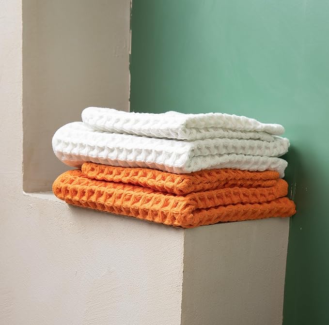 Luxury Organic Japanese Cotton Waffle Bath Towel | Thick, Absorbent, Quick Dry Bathroom Towels for Shower, Sauna, Onsen| Hotel & Spa Quality, Gift-Ready (Shell White, Bath Towel (55" x 34"))