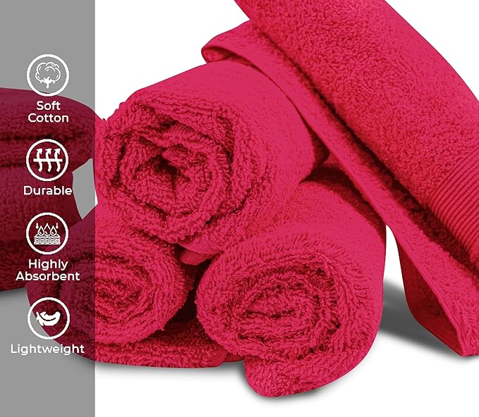 Premium Hand Towels Pack of 6 (16" x 30”) 100% Combed Ring Spun Cotton | Highly Absorbent Hand Towels Set | Ultra Soft for Home, Gym & Spa (Raspberry)