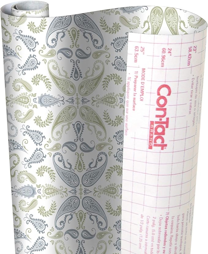 Con-Tact Brand Grip Prints Shelf Liner, Non-Adhesive Durable Liners, Slip-Resistant Drawer and Cabinet Covering, 18" x 4', Abbey Sage, Pack of 1 Roll