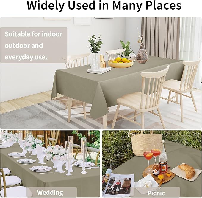 Easy-Going Faux Linen Waterproof Spill-Proof Tablecloth Stain Resistant Rectangle Table Cloth Wrinkle Free Decorative Fabric for Kitchen, Dining, Party, Weddings, Restaurants (60x84 in, Khaki)