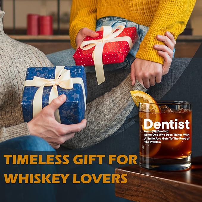 kunlisa Dentist Gifts Whiskey Glasses, Dental Hygienist Assistant Gifts, Dental 10 oz Drinking Rocks Glasses for Women Men Whisky Cocktail Scotch Bourbon Liquor