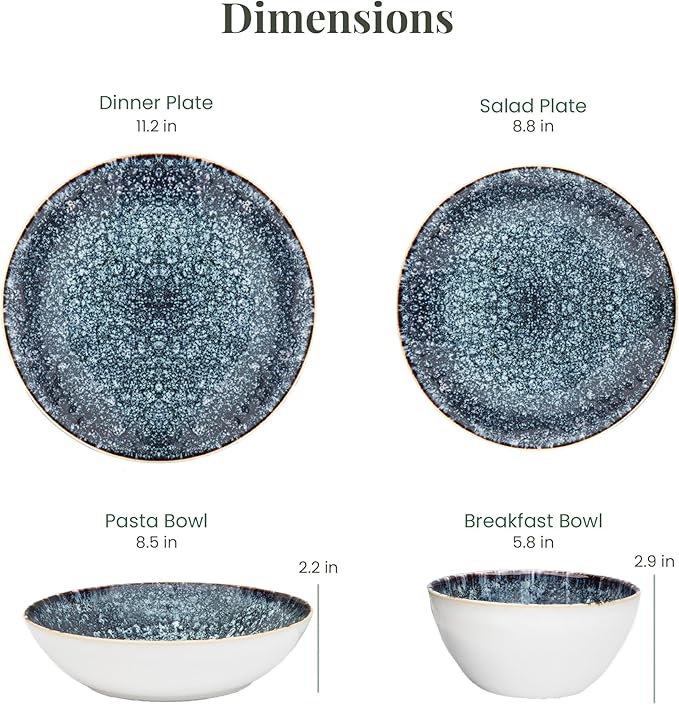 Larder & Vine Ceramic Stoneware Dinnerware 16-Piece Set, 4 Place Settings (Bondi Waters)