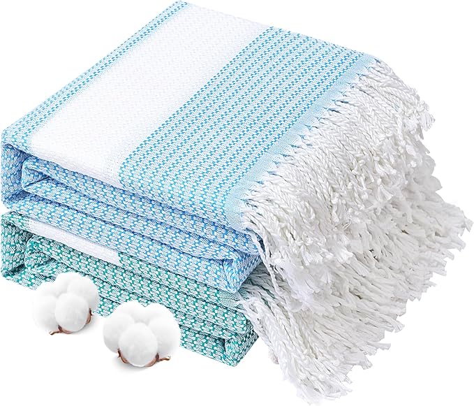 Genovega 2 Packs Oversized Turkish Beach Towels 74"x38" Thin Quick Dry Sand Free Pool Swim Bathing Towel Extra Large Blanket Adult Travel Essentials Accessories Summer Vacation Blue Green Dot