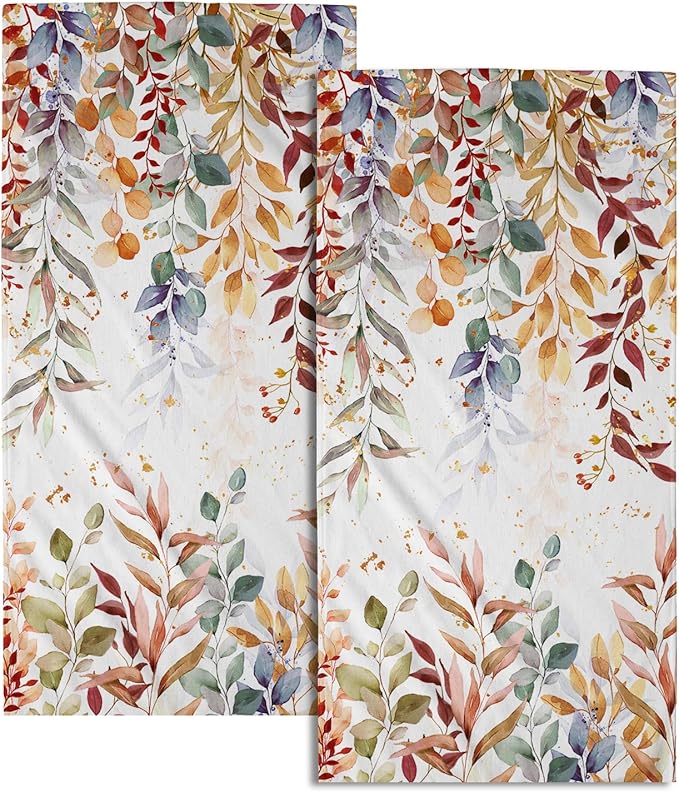 Imiss Colorful Leaves Towels Watercolor Fall Leaf Botanical Decorative Bathroom Towel Set of 2 Multipurpose Bath Guest Towels for Gym,Spa,Hotel Decor,14.4"x 28.3"