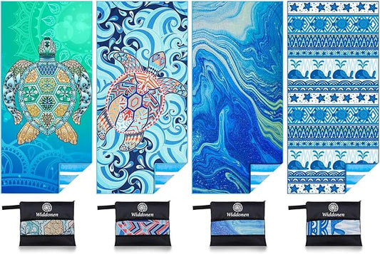 4 Pack Microfiber Lightweight Beach Towel Sand Free Quick Dry Absorbent Thin Compact Towels for Swimming Pool Camping Beach Accessories Large Easy Pack Travel Things for Vacation Essentials Gift