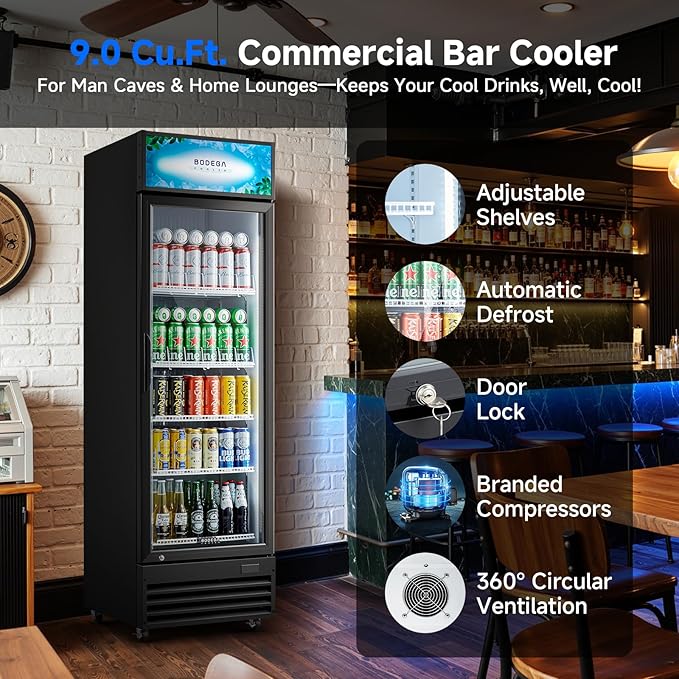 BODEGACOOLER Commercial Beverage Refrigerator, Commercial Merchandiser Refrigerator with Soft LED Light, Adjustable Shelves, Display Cooler with 192 cans & 120 bottles, For kitchen/Office/Home/Garage