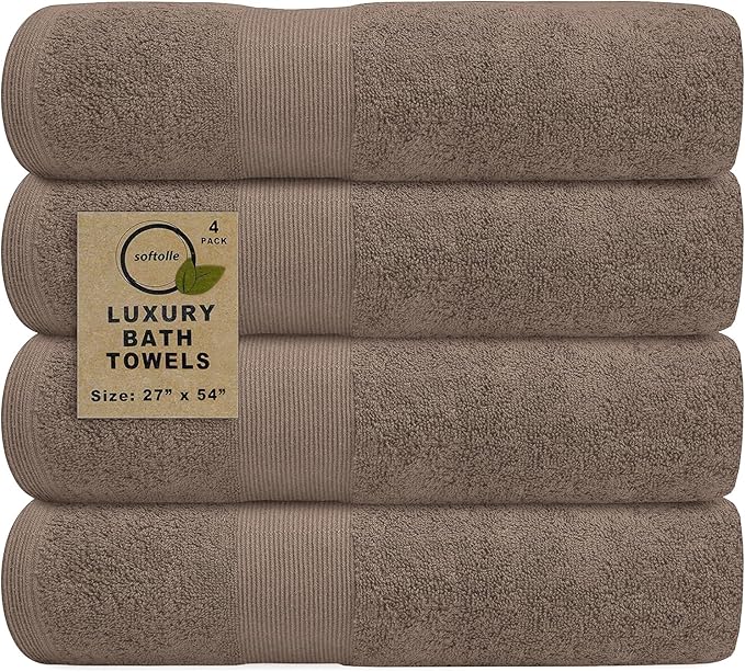 Softolle Luxury Bath Towels Set of 4 (27” x 54”) | Towels for Bathroom | Super Soft | Highly Absorbent Towels for Home, Spa, Gym (Taupe)