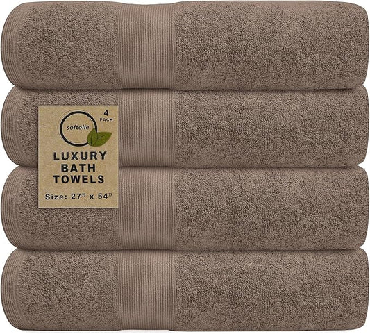 Softolle Luxury Bath Towels Set of 4 (27” x 54”) | Towels for Bathroom | Super Soft | Highly Absorbent Towels for Home, Spa, Gym (Taupe)