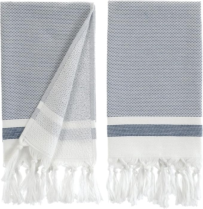 sea me at home Turkish Hand Towels for Bathroom, Kitchen Towels Decorative Set of 2, Luxury Turkish Cotton Dish Tea Towels 14 x 30 Inches for Bohemian, Rustic, and Farmhouse Decor (Navy)