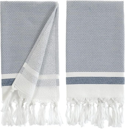 sea me at home Turkish Hand Towels for Bathroom, Kitchen Towels Decorative Set of 2, Luxury Turkish Cotton Dish Tea Towels 14 x 30 Inches for Bohemian, Rustic, and Farmhouse Decor (Navy)