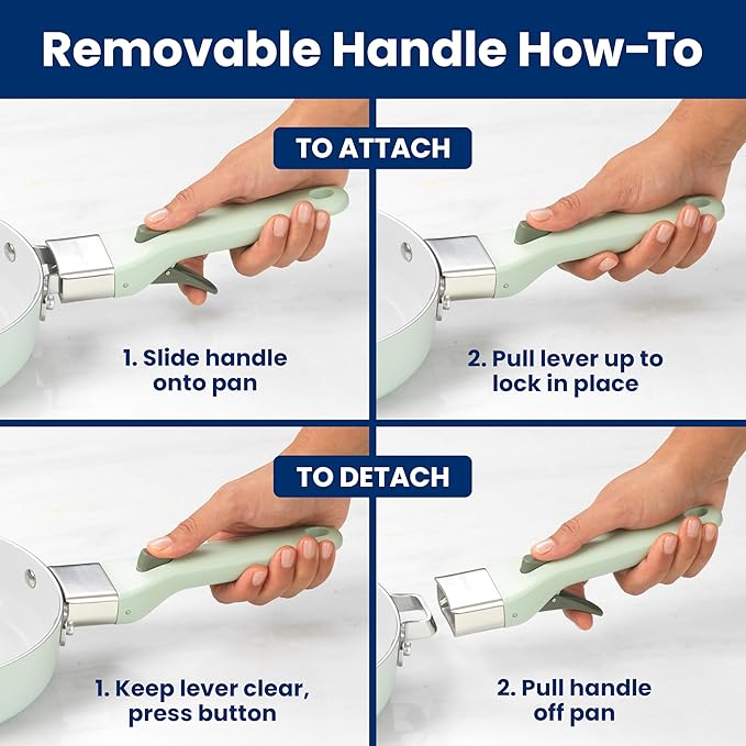 GoodCook Removable Handle – Replacement Removable Handle Ceramic Cookware Set, Detachable, Secure Click-On Heat-Resistant, Durable & Easy to Attach, 1-Piece, Sage Green