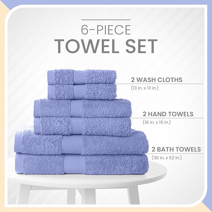 Martex 6-Piece 100% Ringspun Cotton Towel Set | Quick Dry | Super Absorbent & Soft | Lightweight | 2 Bath Towels | 2 Hand Towels | 2 Wash Cloths | Lavender