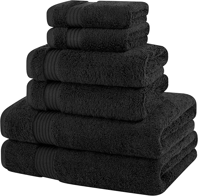 Cotton Paradise Black 6 Piece Towel Set, 100% Cotton Turkish Towels for Bathroom, 2 Bath Towels 2 Hand Towels 2 Washcloths Soft Fluffy Bathroom Towels