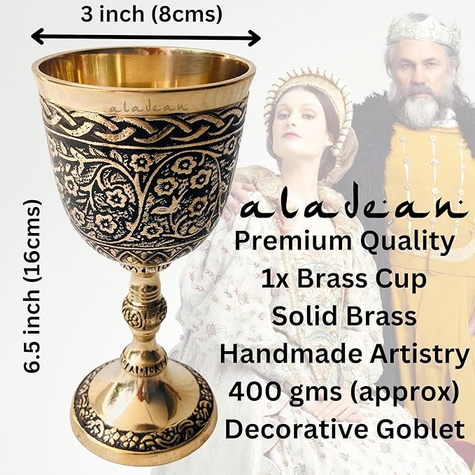 Vintage Chalice Medieval Goblet | 1x Solid Brass Red Wine Glass Cups of Royal King Arthur - Renaissance, Birthday Gifts Christmas Wedding Anniversary Novelty Ceremonial Drinkware (Czar Goblet)