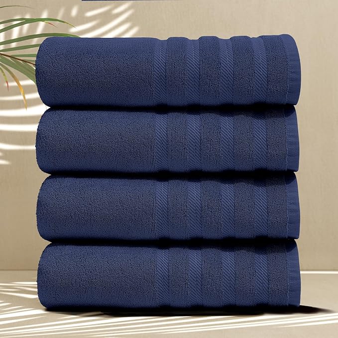 Hearth & Harbor Bath Towels for Bathroom - 100% Ring Spun Cotton Luxury Bathroom Towels - Soft & Highly Absorbent 4 Bath Towels, Navy