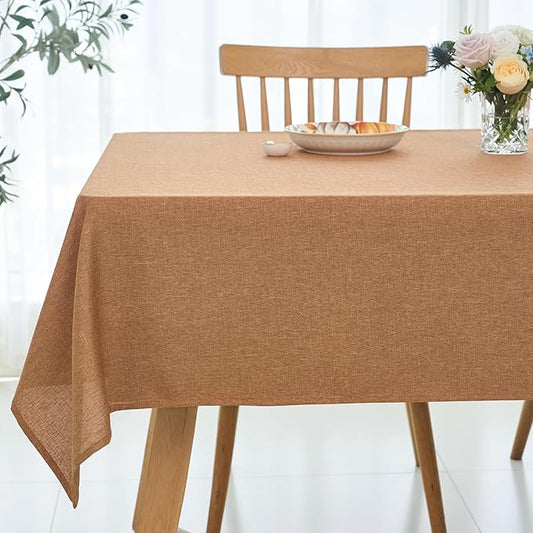 maxmill Fall Rectangle Tablecloth Waterproof Spillproof Wrinkle Resistant Washable Decorative Fabric Linen Textured Dining Table Cloth for Harvest Thanksgiving Dinner Parties, 52 x 70 Inch, Amber
