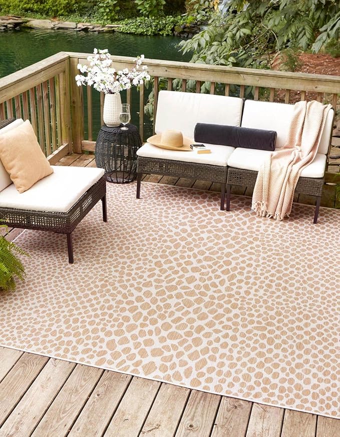 Unique Loom Jill Zarin Jill Zarin Outdoor Collection Area Rug - Cape Town (10' 8" Square, Dark Beige/Ivory)