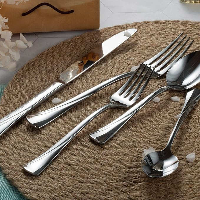 Alata Alice 45-Piece Silverware Set Stainless Steel Flatware Set,Service for 8,Mirror Polished Cutlery Set,Dishwasher Safe