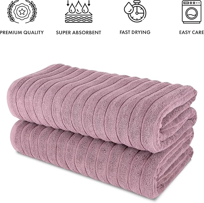 Classic Turkish Towels CTT - Premium 2 Piece Jumbo Bath Sheets, 100% Turkish Cotton, Absorbent & Ultra Comfy Bath Towel Sheets for Hotels & Spa | 40"x65" (Mauve)
