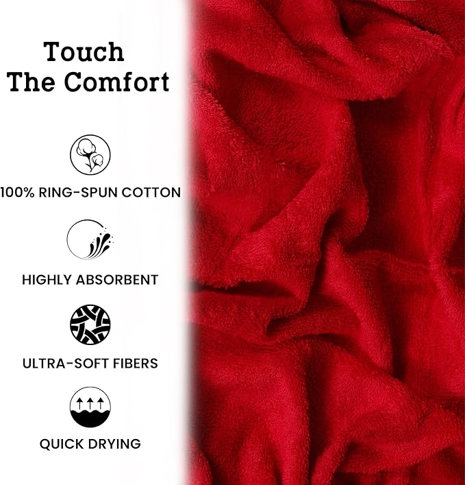 Casa Lino 4 Piece Bath Towel Set | 1 Bath Towel, 2 Wash Cloth, 1 Hand Towels | Bathroom Essentials for New Home, 100% Cotton Luxury Towels, Highly Absorbent Bathroom Set, Red