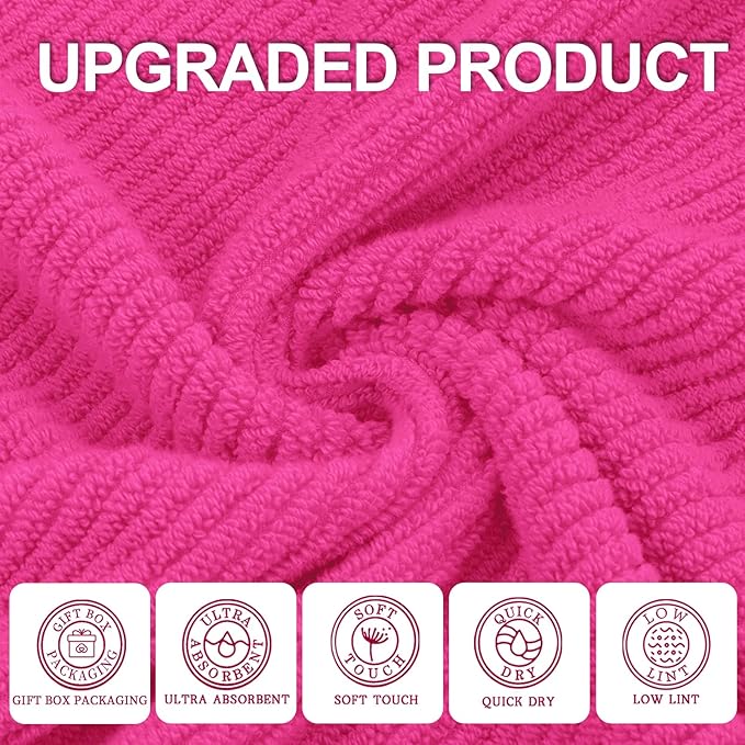 VOOVA & MOVAS Pink Washcloths (6PC, 13"x13") - 100% Cotton | Lightweight | Thick | Quick Dry | Soft | Absorbent, Luxury Towels for Face, Fluffy Wash Cloths for Bathroom, Towel Gift Set, Hot Pink
