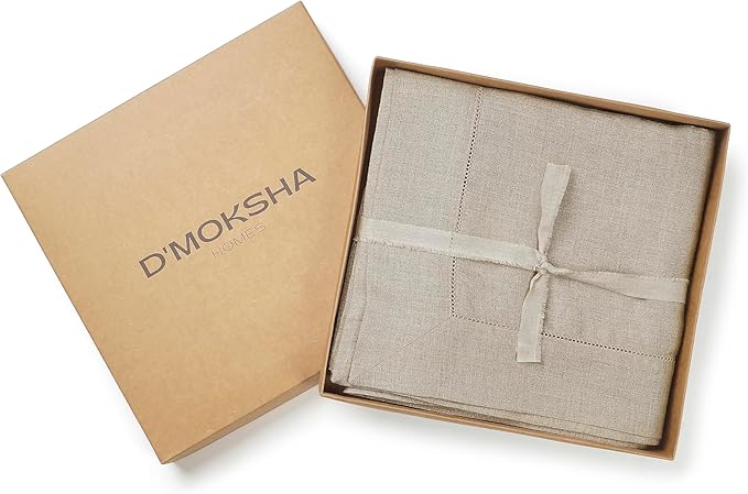 D'Moksha Homes Natural Linen Tablecloth for Rectangle Tables 60 x 140 Inch - Classic Hemstitch 100% Pure Linen Natural Tablecloth - Machine Washable Cloth Table Cloth for Christmas, Holiday, New Year