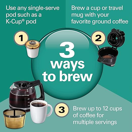 Hamilton Beach FlexBrew Trio 2-Way Coffee Maker, Compatible with K-Cup Pods or Grounds, Single Serve & Full 12c Pot, Permanent Gold Filter, Fast Brewing, Black & Silver