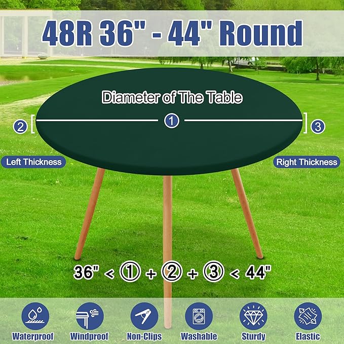Round Spandex Tablecloth, Elastic Fitted Waterproof Tablecloths for 36"-44" Tables, Stretch Washable Picnic Table Cover for Camping, Dining, Indoor and Outdoor, Hunter Green