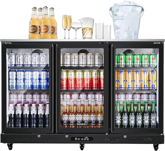 BODEGACOOLER Back Bar Cooler with 3 Glass Doors,12 Cu.Ft Undercounter Commercial Bar Beverage Refrigerator,Stainless Steel Top Drink Fridge for Beer Soda LED Lighting,DOE Approved,Restaurant,Store