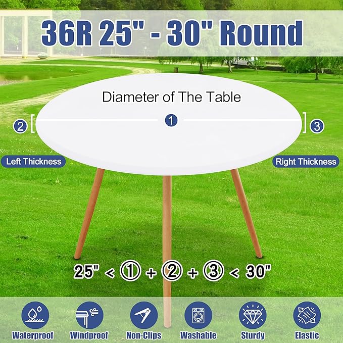 Round Spandex Tablecloth, Elastic Fitted Waterproof Tablecloths for 25"-30" Tables, Stretch Washable Picnic Table Cover for Camping, Dining, Indoor and Outdoor, White