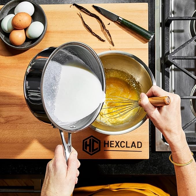 HexClad Hybrid Nonstick 2-Quart Saucepan with Tempered Glass Lid, Stay-Cool Handle, Dishwasher-Friendly, Oven-Safe Up to 900°F, Induction Ready, Compatible with All Cooktops