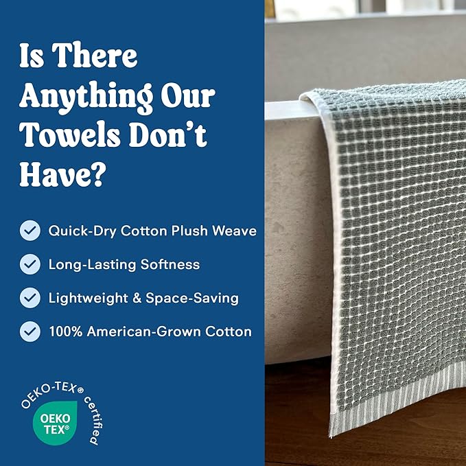 ONSEN Terry Cotton Waffle Face Towel Set – 4 Pack Luxury Cotton Face Towels, Quick Dry & Absorbent Washcloths – Soft, Lightweight, Durable Bathroom Towels for Everyday Use (Spruce, 12x12 in)