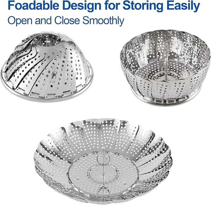 Vegetable Steamer Basket, Premium Stainless Steel Veggie Steamer Basket - Folding Expandable Steamers to Fits Various Size Pot Small by SAYFINE (5.5" to 9.2")
