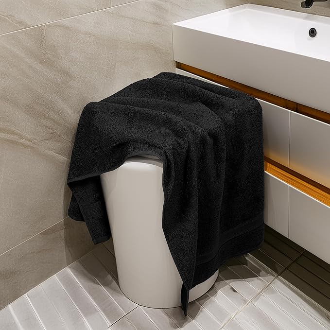 Medium Size Bath Towels Set of 6 – 100% Cotton Terry – 24" x 48" – Quick Dry, Soft & Highly Absorbent – Black Towels for Bathroom, Gym, Spa, Pool & Daily Use