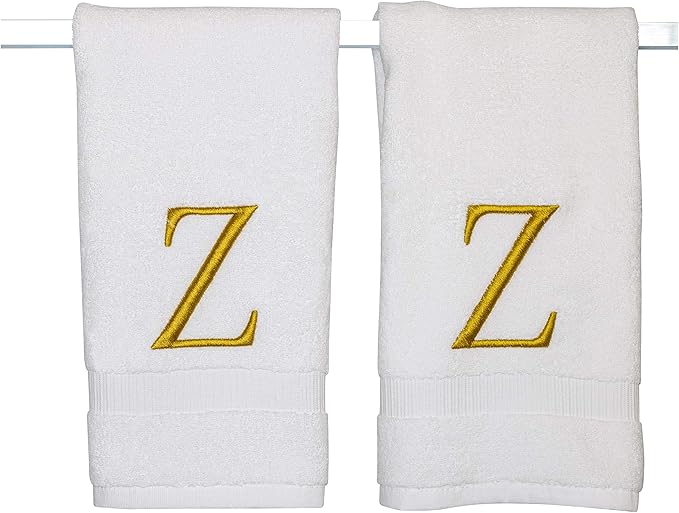 Monogrammed Hand Towels for Bathroom - Luxury Hotel Quality Personalized Initial Decorative Embroidered Bath Towel for Powder Room, Spa - GOTS Organic Certified - Set of 2 Gold Letter Z