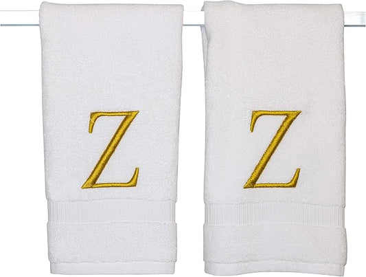 Monogrammed Hand Towels for Bathroom - Luxury Hotel Quality Personalized Initial Decorative Embroidered Bath Towel for Powder Room, Spa - GOTS Organic Certified - Set of 2 Gold Letter Z