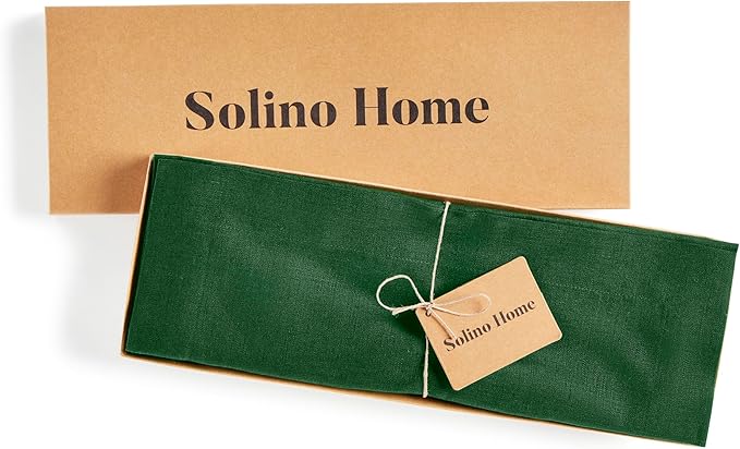 Solino Home Linen Cloth Placemats Set of 4 - 100% Pure Linen Pine Green Placemats 14 x 19 Inch for New Year - Fete