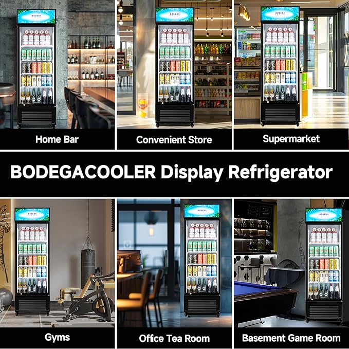 BODEGACOOLER Commercial Beverage Refrigerator, Commercial Merchandiser Refrigerator with Soft LED Light, Adjustable Shelves, Display Cooler with 192 cans & 120 bottles, For kitchen/Office/Home/Garage
