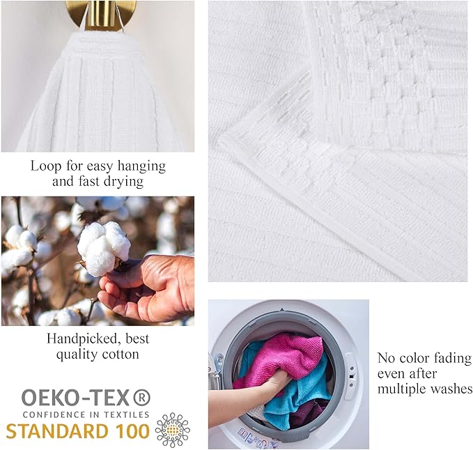 Superior Cotton Face Towel/Washcloth Set of 12, Daily Use for Bathroom, Guest Bath, Quick Dry Small Towels, Face, Hand, Gym, Spa, Hotel, Absorbent, Essentials, Ribbed, Soho Collection, White