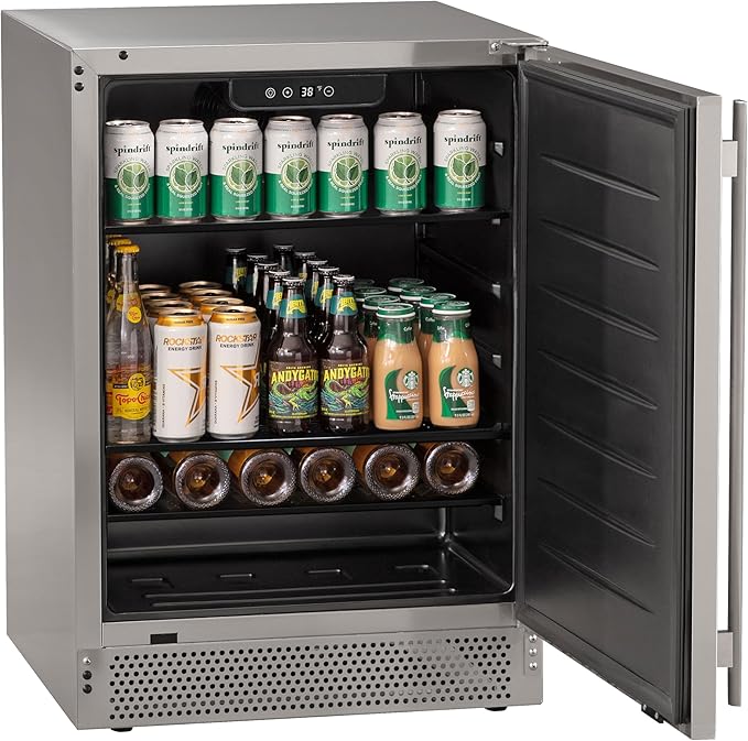 Marvel Northland Collection 24” Undercounter Refrigerator, 3 Adjustable Shelves, Stores up to 18 Bottles of Wine and 126 12-oz Cans, Indoor/Outdoor Rated
