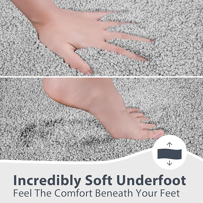 Bathroom Rugs 20" x 30", Non-Slip Extra Soft Absorbent Bath Rugs, Machine Washable Quick Dry Bath Mats for Bathroom Floor, Shower, Bathtub and Sink, Light Grey & Grey