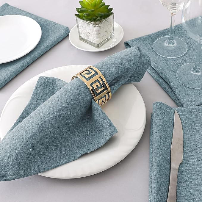 H.VERSAILTEX Linen Textured Cloth Napkins Set of 12 (18" X 18") Linen Textured Dinner Napkins Waterproof Extra Soft Thick Durable Reusable Napkins with Hemmed Edges, Heather Stone Blue