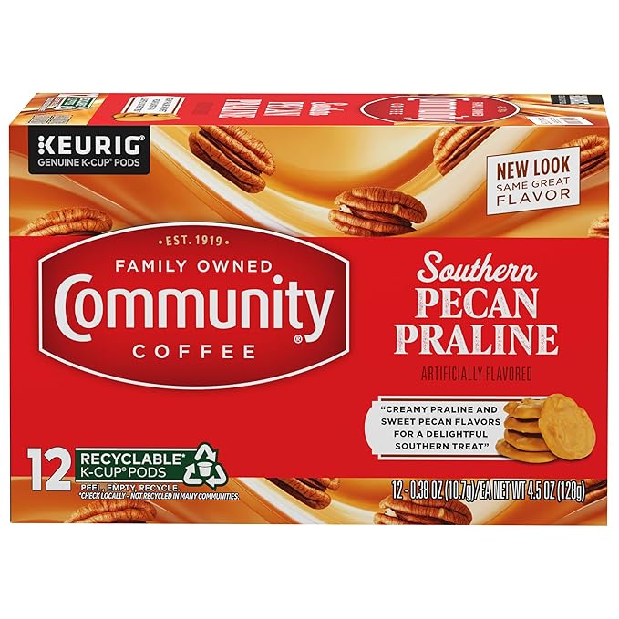 Community Coffee Southern Pecan Praline Flavored 12 Count Keurig K-Cup Coffee Pods, Medium Roast, 12 Count (Pack of 1)