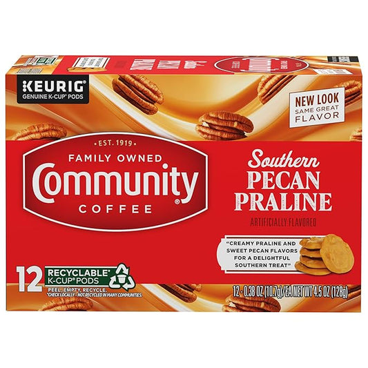 Community Coffee Southern Pecan Praline Flavored 12 Count Keurig K-Cup Coffee Pods, Medium Roast, 12 Count (Pack of 1)