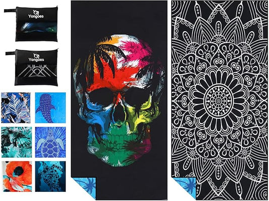 2 Pack Microfiber Lightweight Thin Beach Towel Sand Free Quick Dry Super Absorbent Large Towels for Swimming Pool Yoga Gym Travel Vacation Beach Accessories Essentials Black