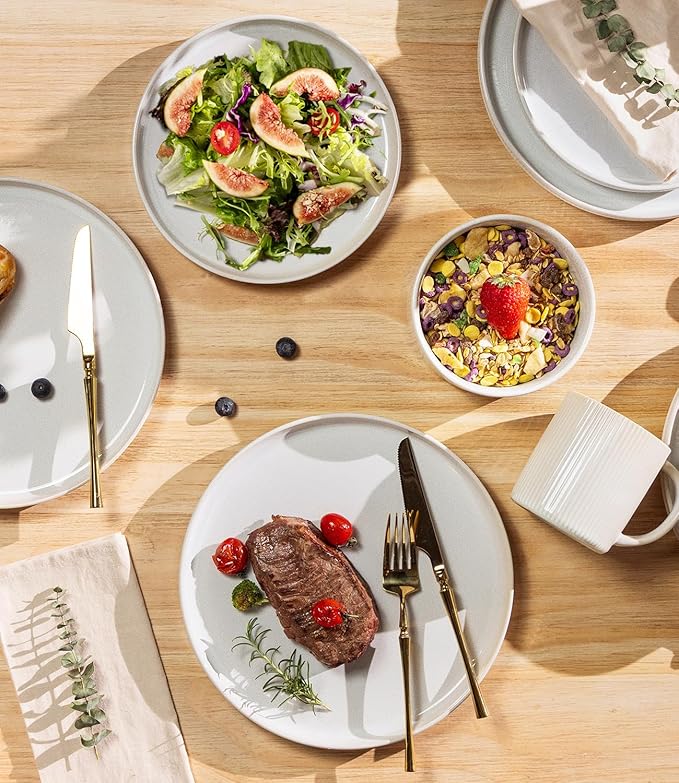 TheTerra Ceramic Dinnerware Sets for 4, 12 Pieces Porcelain Lightweight Plates and Bowls Sets, Scratch Resistant Dish Set, Oven & Microwave & Dishwasher Safe