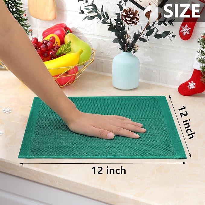 Homaxy 100% Cotton Waffle Weave Kitchen Dish Cloths, Ultra Soft Absorbent Quick Drying Dish Towels, 12 x 12 Inches, 12-Pack, Dark Green