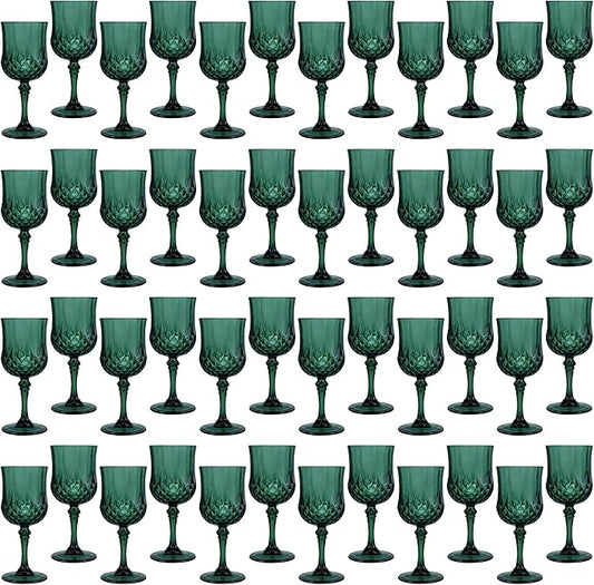Plastic Wine Glasses，Plastic Goblets Vintage Style Cordial Drinking Glasses for Wedding Reception, Christmas Grand Event Party Supplies (48, Green)